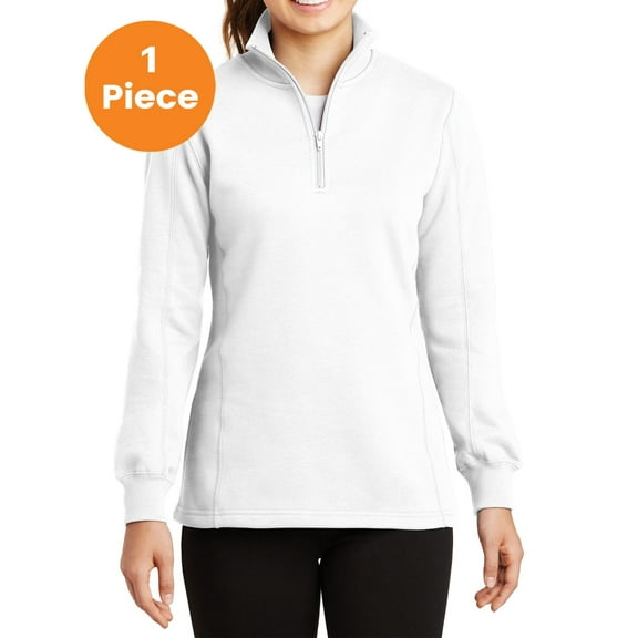 Sport-Tek LST253 Ladies 1/4-Zip Sweatshirt , White, L, Womens Activewear