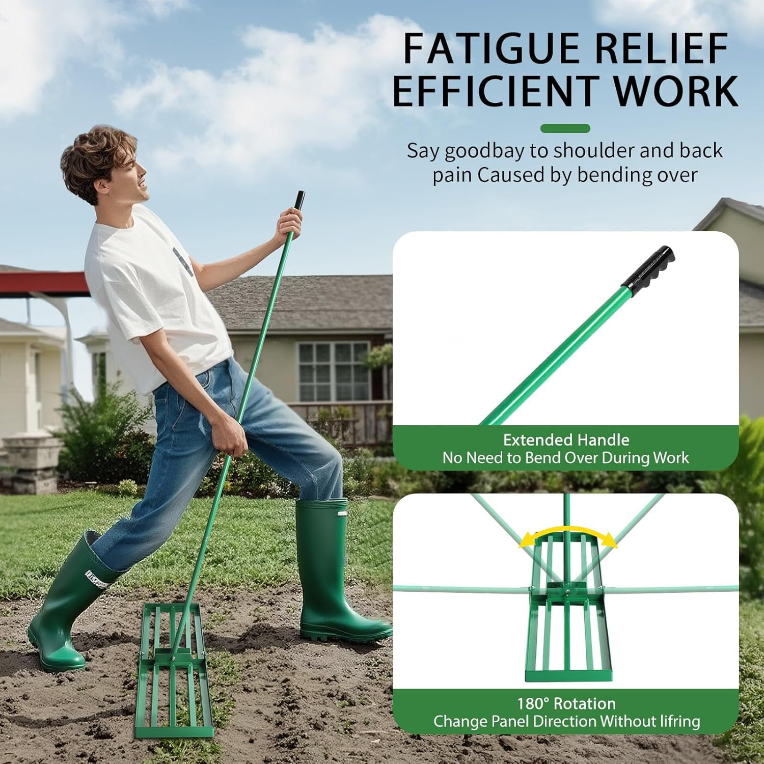Efoee Lawn Leveling Rake – 36" Steel Handle Yard Leveler, Lawn Level Tool for Creating a Flat Surface - Works for Soil, Dirt, Topdressing and Ground