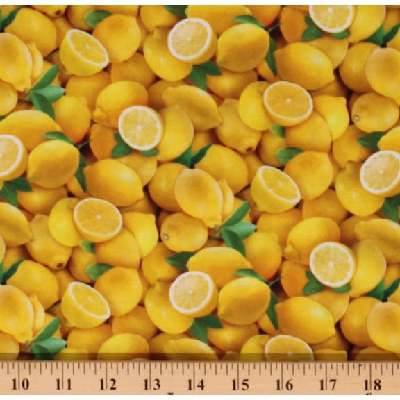 Cotton Lemons Fruits Yellow Food Summer Realistic Cotton Fabric Print by the Yard (483YELLOW)