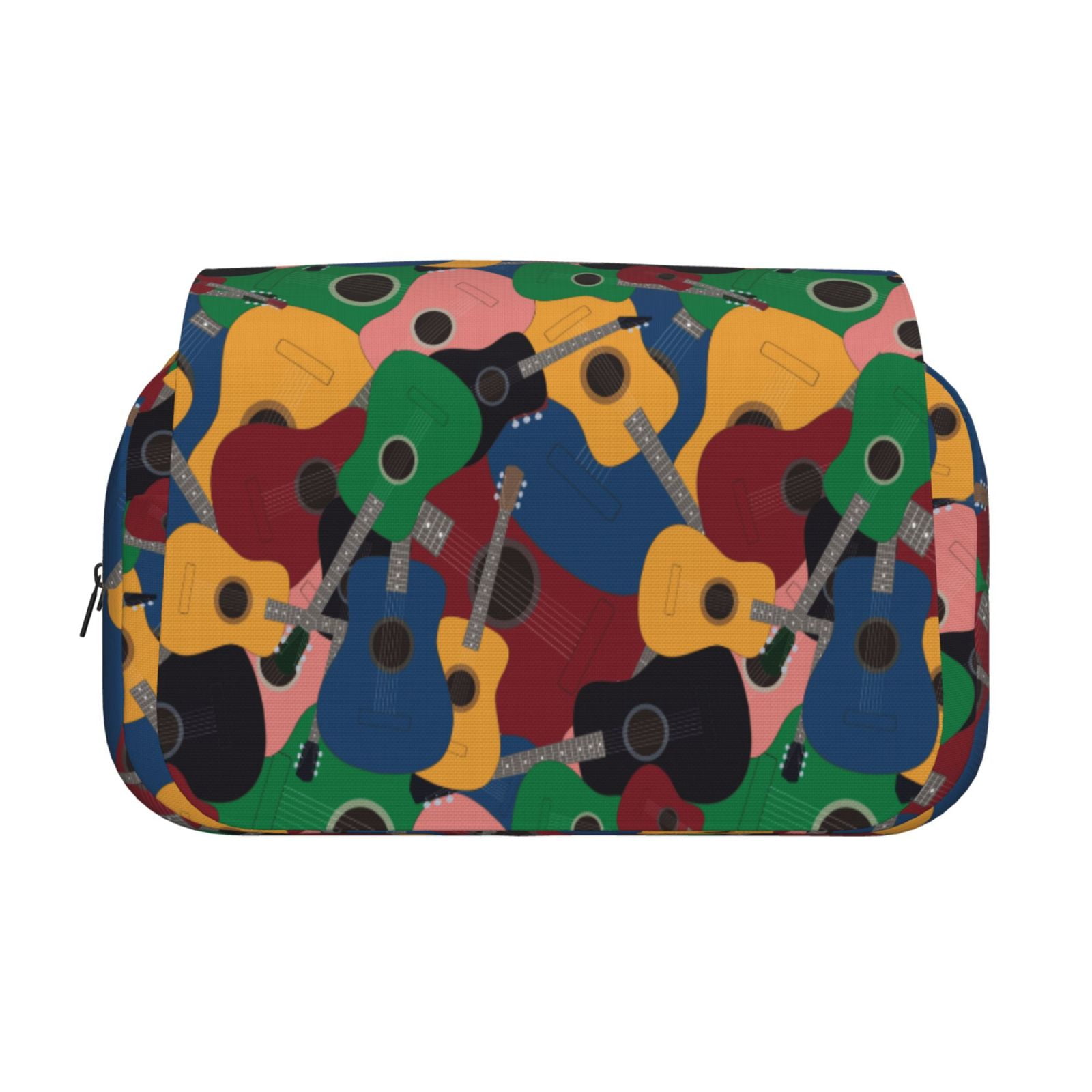 Rateoe Colored Guitars Pattern Double Clamshell Pen Case, Storage Organizer with Two Zipper Compartments– Holds Up to 50 Pencils & Pens