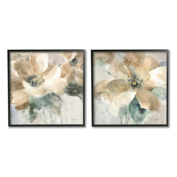 Stupell Industries Abstract Beige Flowers Botanical & Floral Painting Black Framed Art Print Wall Art, 12 x 12, Set of 2