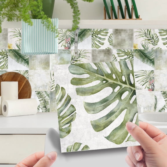 24PCS Peel and Stick Tile Backsplash, 6"x6" Stick on Backsplash for Kitchen, Self Adhesive Leaves Tile for Kitchen Backsplash and Bathroom