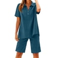 thumbnail image 2 of KIHOUT Women's Summer Casual Two Piece Outfit Short Sleeve Lapel Button V Neck Top and Shorts Set Loose Fit Breathable Cotton Linen Blend Tracksuit for Daily Vacation, 2 of 8