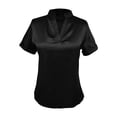 thumbnail image 4 of Summer Womens Casual Blouse Solid Color Loose Fit Shirt Top Versatile Basic Elegant Style Short Sleeve V Neck Black L, 4 of 5