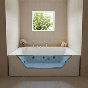 67 Luxury Whirlpool Bathtub with Panoramic Glass Window | 7 Hydro-Massage Jets, Waterfall Faucet & LED Chromatherapy | 1HP 750W Motor, Acrylic Spa Jetted Tub (110V) –Middle Drain
