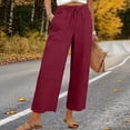 thumbnail image 2 of Outfmvch cotton linen pants women Women's Culottes Womens Embroidered Linen Pants Linen Beach Pants Boho Wide Leg High Waist Wide Leg Trousers with Pockets Barrel Pants Women Beach Long Pants Red L, 2 of 8