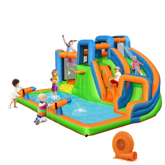 Costway Inflatable Water Slide Giant Splash Pool with Dual Climbing Walls & 680W Blower