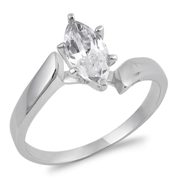 CHOOSE YOUR COLOR Clear CZ Solitaire Marquise Ring 925 Sterling Silver Band White Female Size 6
