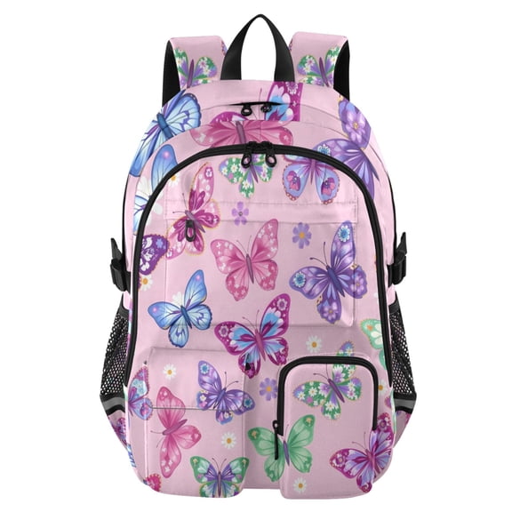 DIXRUYEE Flower Butterfies Pattern Backpack for School 14”Laptop Compatible with Reflective Safety Strips