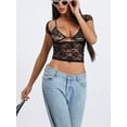 thumbnail image 4 of 2Pcs Sexy Floral Lace Crop Tops for Women See through Low Cut T-Shirts+Bra Set Going Out Streetwear, 4 of 6