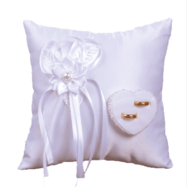 Akeny White Square Wedding Ring Cushion 3D Flower Heart Shape Cushion for Wedding 
