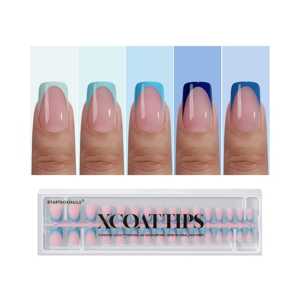 Press On Nails BtartboxNails XCOAT TIPS French Tips, color azul, 160 unidades