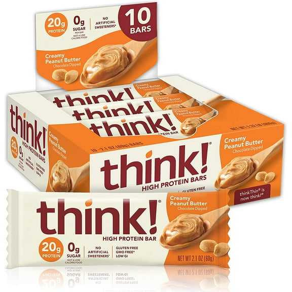 thinkThin High Protein Bars, Creamy Peanut Butter, 20g Protein, 10 Ct