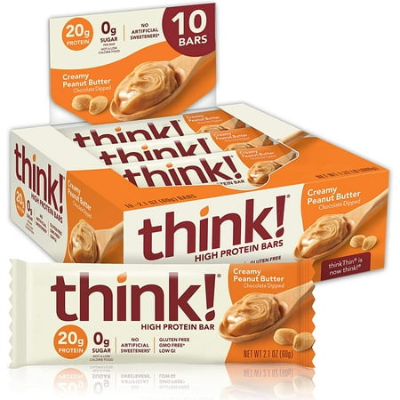 thinkThin High Protein Bars, Creamy Peanut Butter, 20g Protein, 10 Ct