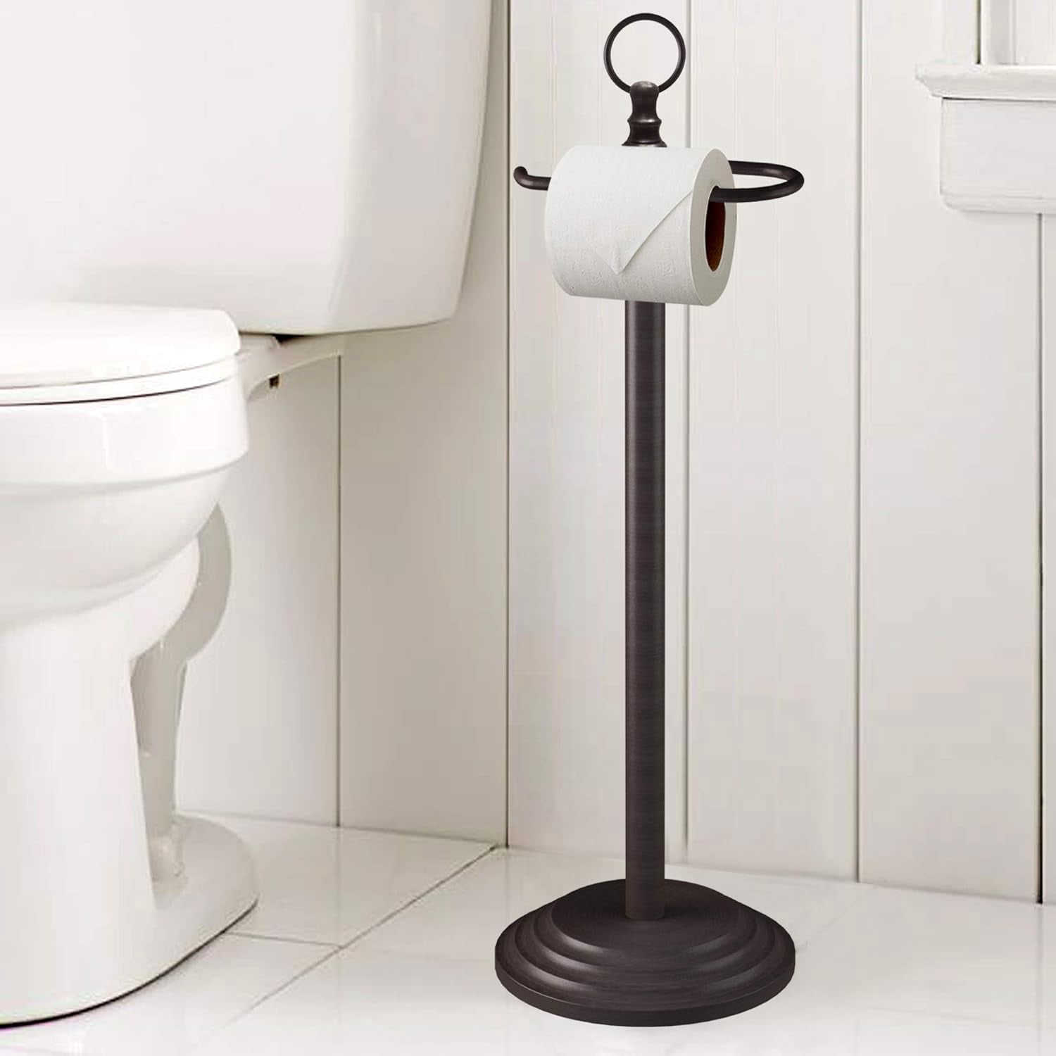 nu steel Stainless Steel Freestanding Toilet Tissue Paper Roll Holder & Dispenser for Bathrooms & Storage, Oil Rubbed Bronze TGORB13H