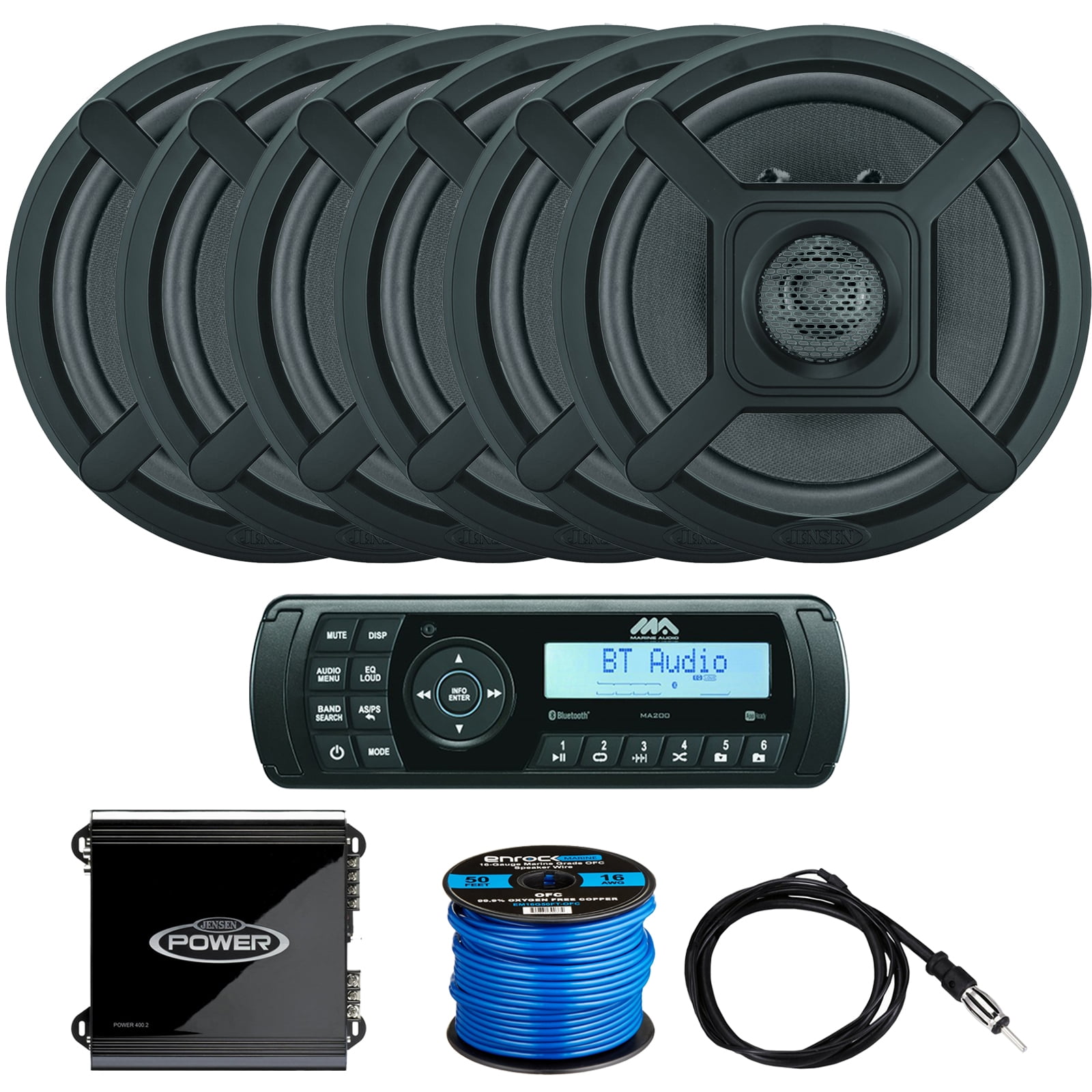 Jensen Marine MA200 AM/FM/USB/Bluetooth Waterproof Stereo, 6 x 6.5