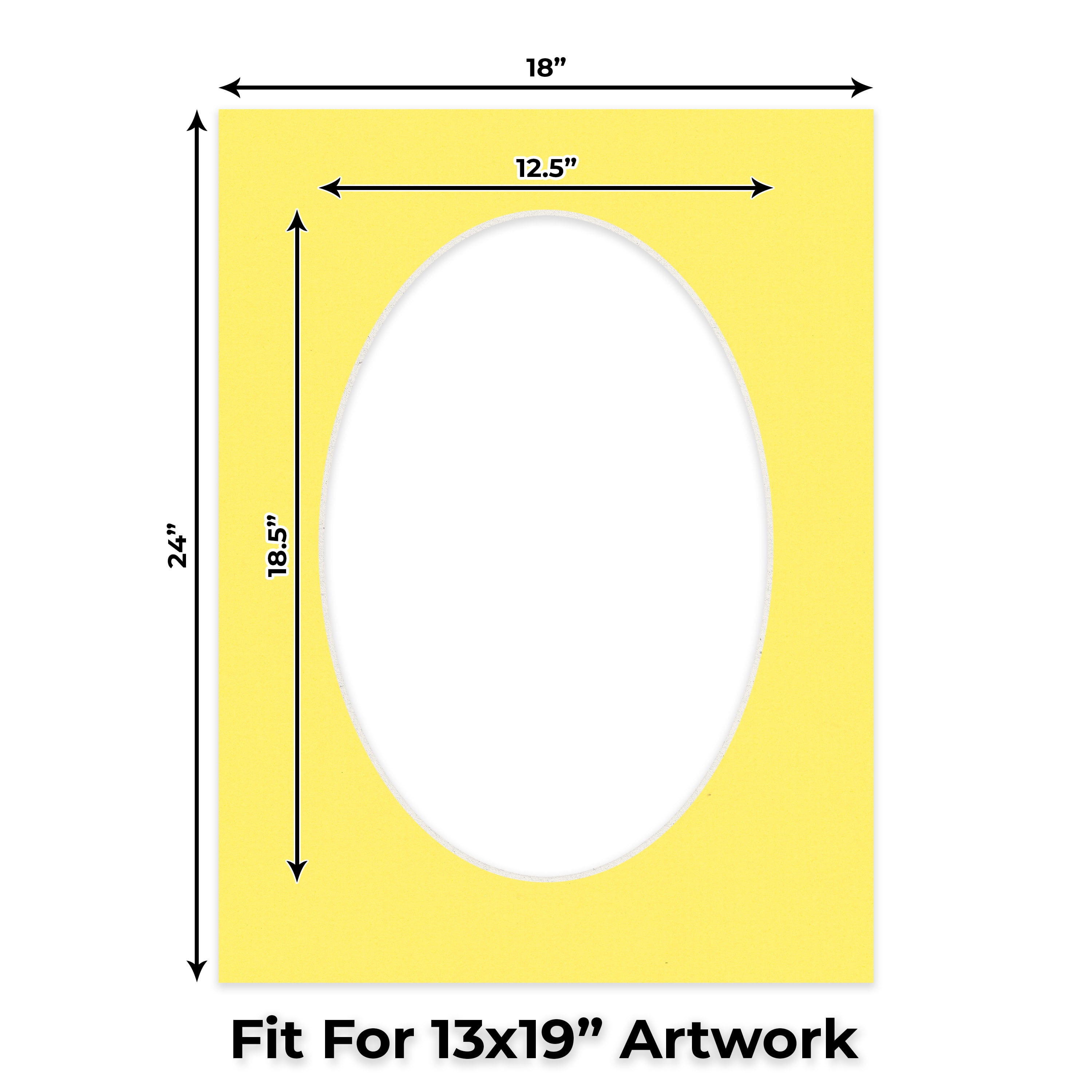 Yellow Picture Frame Mat for 18x24 Frames - Oval Opening for 13x19 Photos - 10 Mats