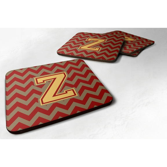 Letter Z Chevron Garnet and Gold  Foam Coaster Set of 4