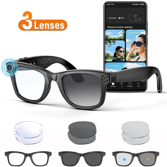AI Smart Glasses 3x Lenses, 8MP HD Camera Glasses, AI Voice Control, AI Photo Recognition, Real-Time Translation, Smart Sunglasses with Bluetooth Call