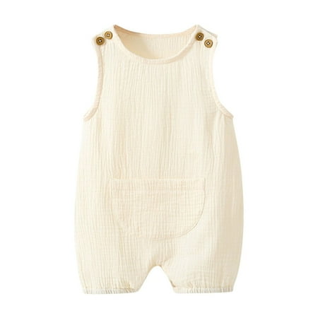

LNWUY Newborn Baby Boys Girls Solid Color Cotton Linen Romper Summer Jumpsuit Sleeveless Soft Comfy Overalls Clothing Set White 0-3months