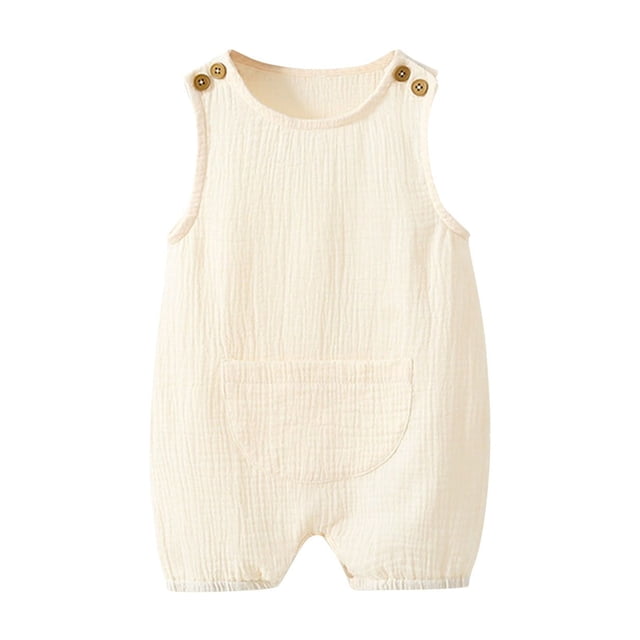 MeetoTime Baby Clothes Spring Summer Sleeveless Jumpsuits Solid Color Pockets Cotton Linen Newborn Infant Romper