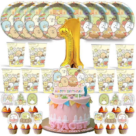 Sumikko Gurashi Birthday 1st Cups Party Supplies Plates Fans Decorations Cake Topper Decor