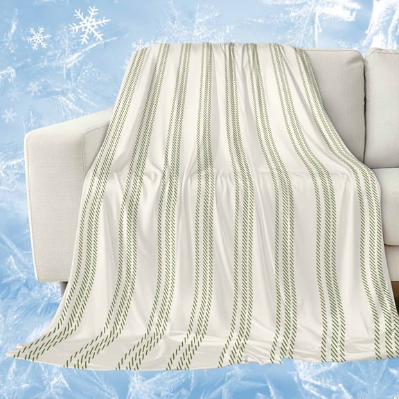 Sage Green Striped Cooling Blanket, Lightweight Breathable Summer Throw Blanket with Double Sided Cold Effect,Modern Farmhouse Green Stripes Picnic Beach Blankets Bed Sheet for Hot Sleepers 40"x60"