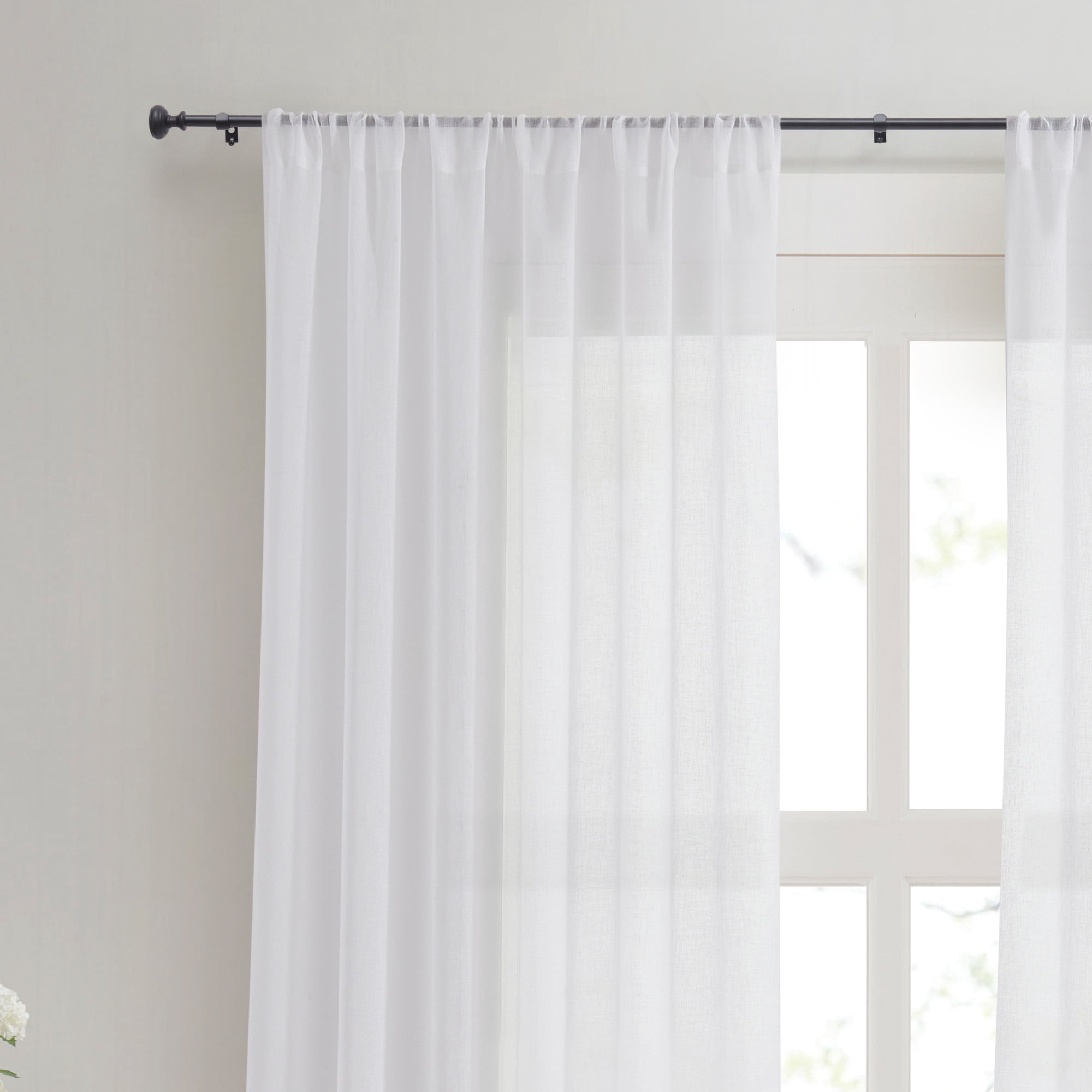 Martha Stewart Barrington 5/8", Adjustable Curtain Café Rod and Finial Set, Matte Black, 48'' - 86" Long