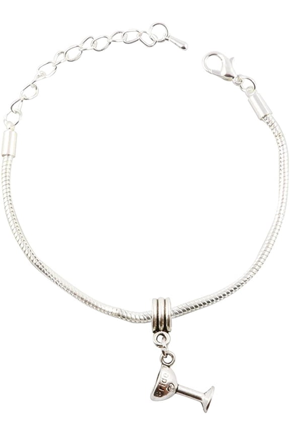 Wine Glass with Bride on The Side Snake Chain Charm Bracelet
