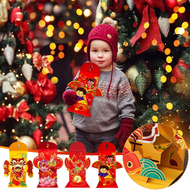 Cagogo 4 Pcs 2026 Enveloppes Rouges du Nouvel An Chinois, Enveloppes d'Argent Design Dragon 3D, Cadeau Traditionnel du Nouvel An Lunaire pour la Famille et les Amis, Cadeaux Festifs pour la Bonne Fortune