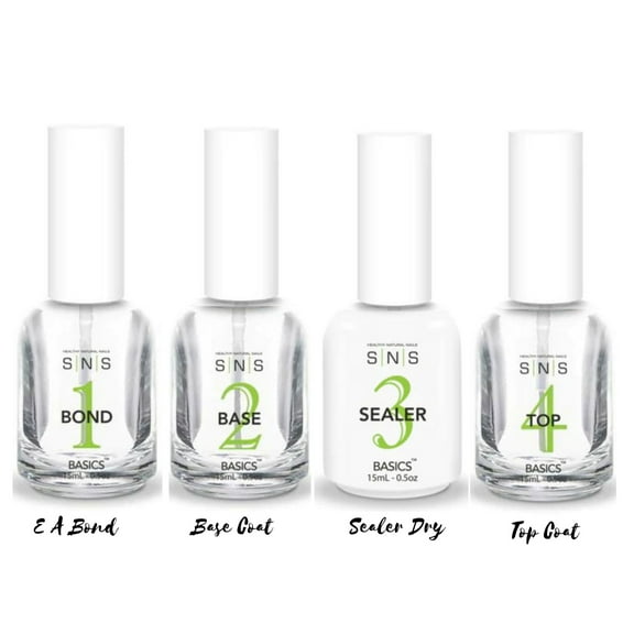SNS Basics Bases&Sealers - E A Bond ( #1 ) , Base Coat ( #2 ) , Sealer Dry ( #3 ) & Top Coat ( #4 )- COMBO PACK 0.5 oz each