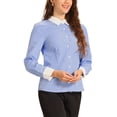 thumbnail image 4 of CAMISA DE MUJER INSPIRE CHIC A RAYAS CON CUELLO EN CONTRASTE Y MANGAS LARGAS, BOTONES, TAMAÑO L, 4 of 6