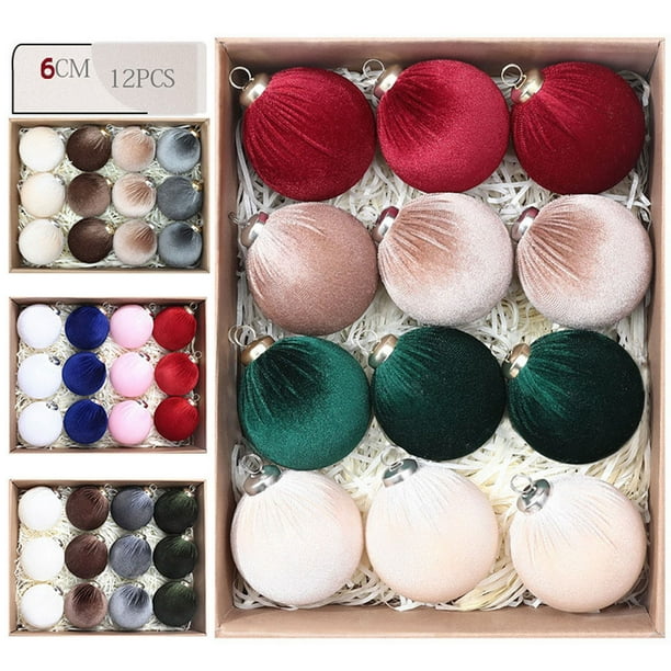 Adornos de pelota navideña de terciopelo 6cm | Pack de 12 | Textura suave y lujosa • Detalles gruesos de hilo dorado • Núcleo de espuma • Decoración duradera para árbol navideño • Acabado elegante