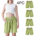 thumbnail image 2 of Riecok 4 Packs Long Shorts for Girls Summer Elastic Waist Drawstring Linen Shorts Solid Workout Clothes with Pocket, 2 of 8
