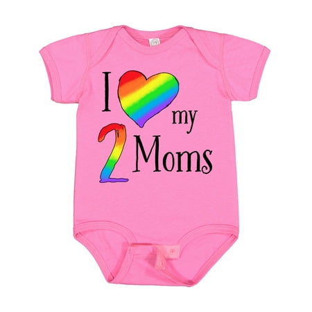 

Inktastic I Love My Two Moms- Pride Rainbow Heart Gift Baby Boy or Baby Girl Bodysuit