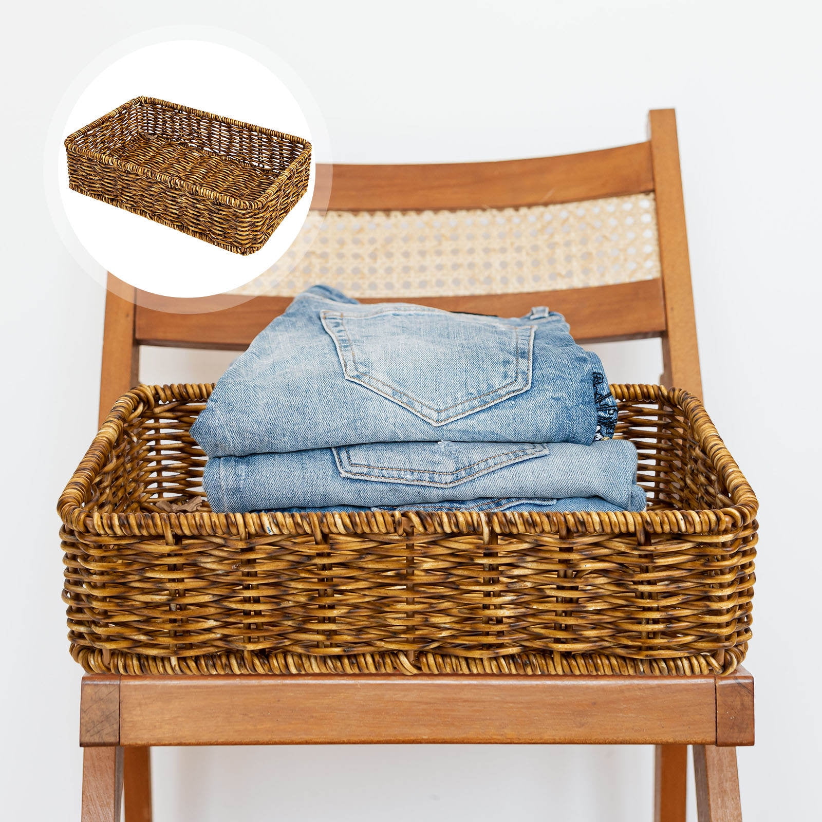 OFFIGAM Woven Coffee Storage Basket Plastic Organizer for Kitchen Utensils Accessories and Home Storage Solutions