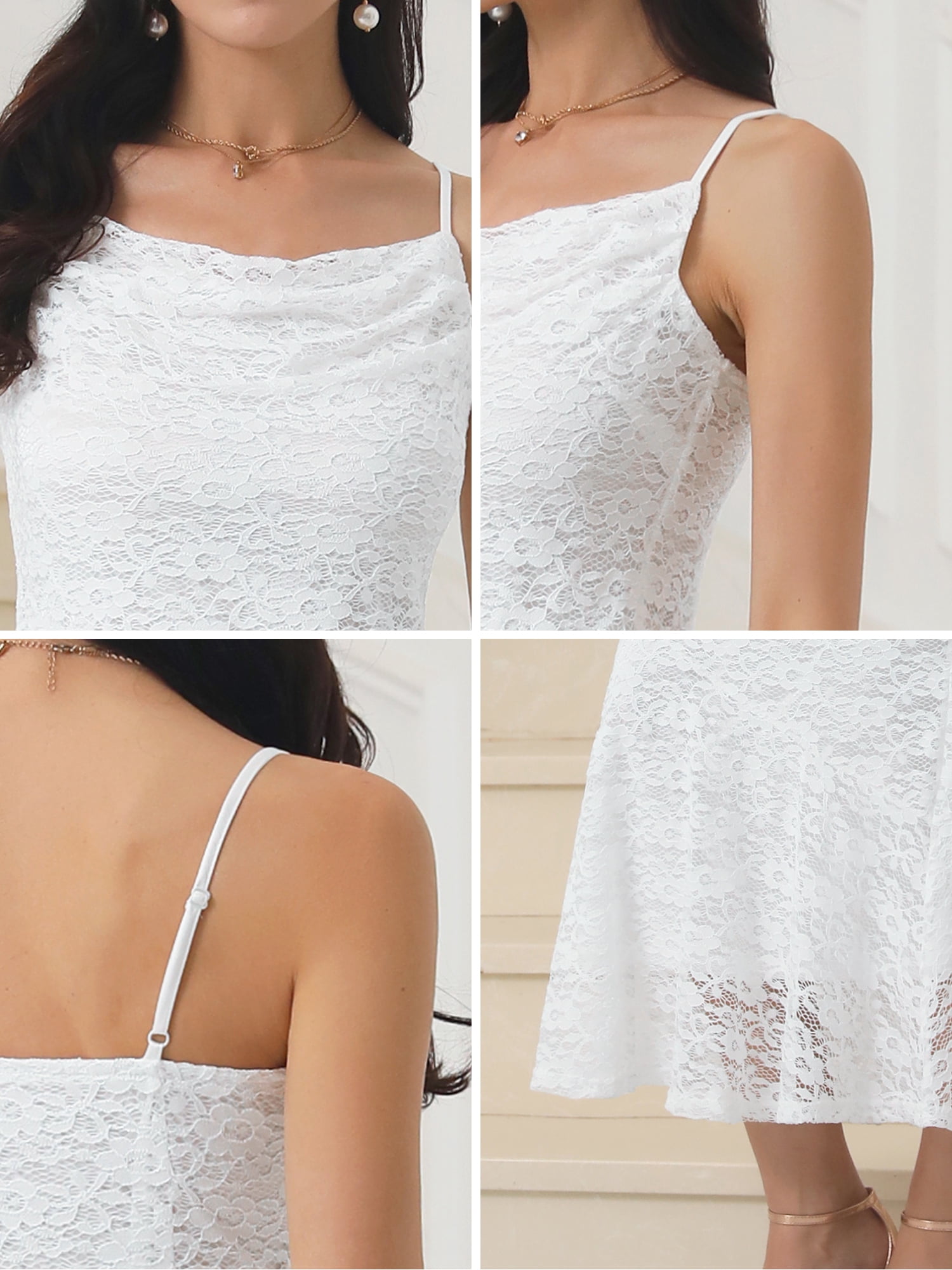 DARING DIVA Women's Cowl Neck Spaghetti Strap Formal Cocktail Dress S White