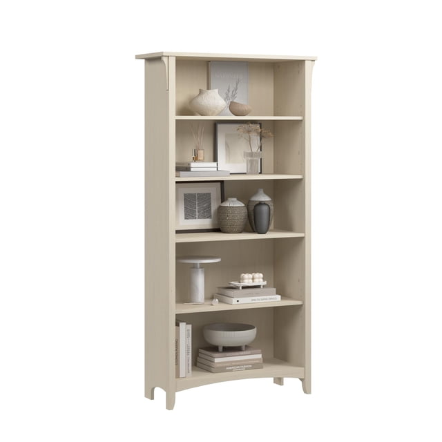Bush Furniture Salinas Bibliothèque à 5 Tablettes en Blanc Antique