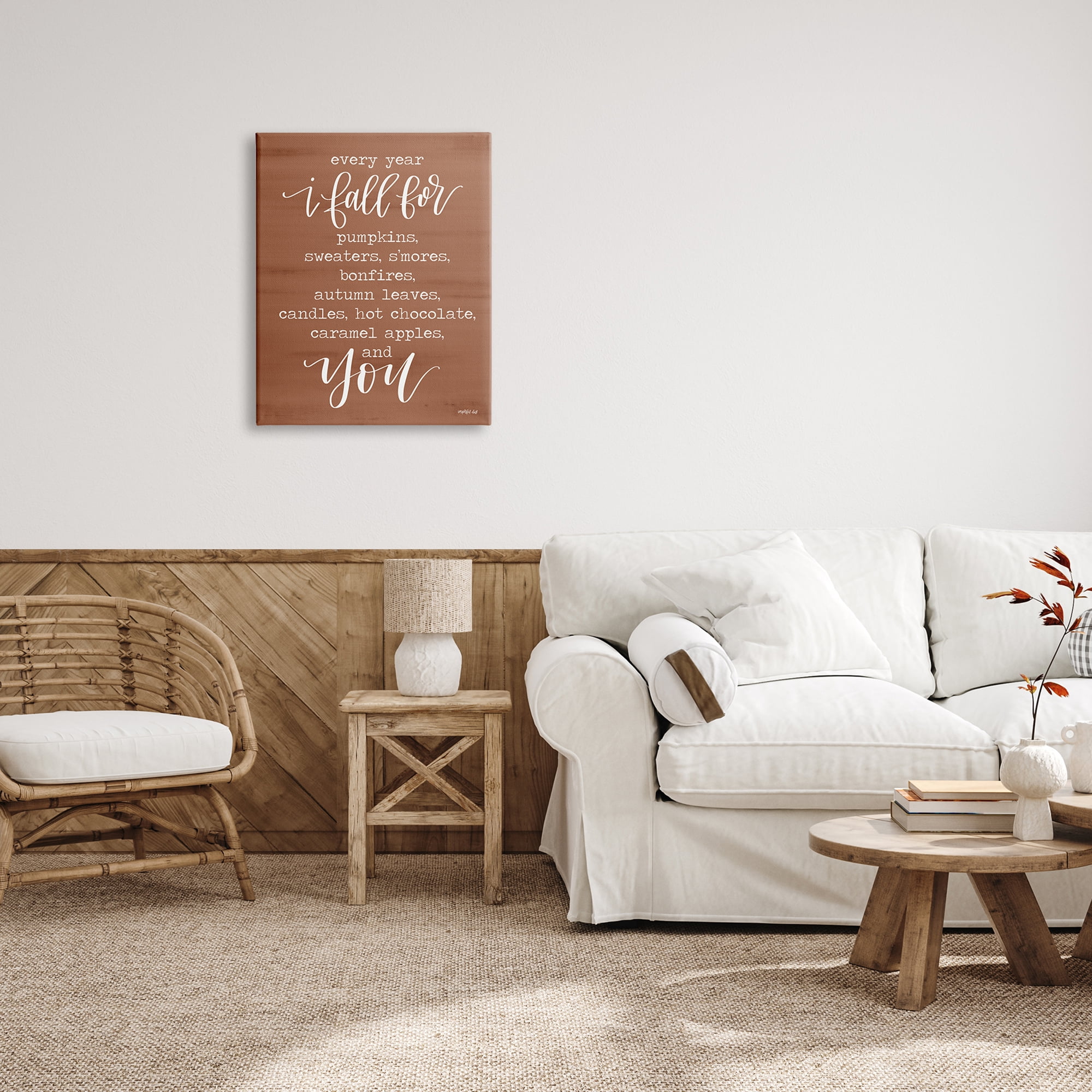 Cozy Romantic Autumn Quote Brown Seasonal Calligraphy Inspirational Graphic Art Gallery-Wrapped Canvas Print Wall Art