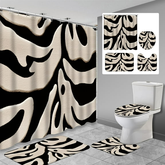4 Pcs White Lemon Bathroom Shower Curtain Sets with Rugs, Fresh Leaves Leaf Slice Green Summer Yellow Bathroom Sets with Shower Curtain and Rugs, Bathroom Decor Sets with Mats and Towels