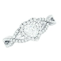 Rosec Jewels Moissanite Heart Engagement Ring for Women - 1/2 Carat - Moissanite Halo Crossover Ring - D-VS1 Grade, 10K White Gold, US 10.50