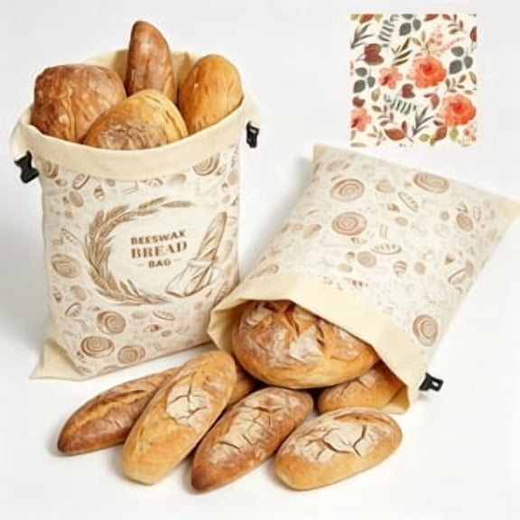 2 Pack Reusable Beeswax Bread Bags for Homemade Sourdough, Extra Large Cotton sourdough bread bags with Lock Closure, (17" x 13") & 1 Wrap