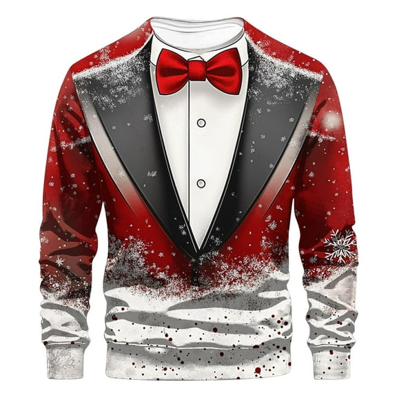 successthop Mens Christmas Sweatshirt Ugly Plus Size Crewneck Long Sleeve Sweater Pullover Tops Print Casual Clothes Red