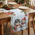 thumbnail image 2 of Winter Snowman Cotton Linen Table Runner Christmas Gift Leaves Flower Snow Ball Wood Grain Dining Table Runners for Home Decor Party Dining Room Restaurant Kitchen Party 13" x 90", 2 of 9