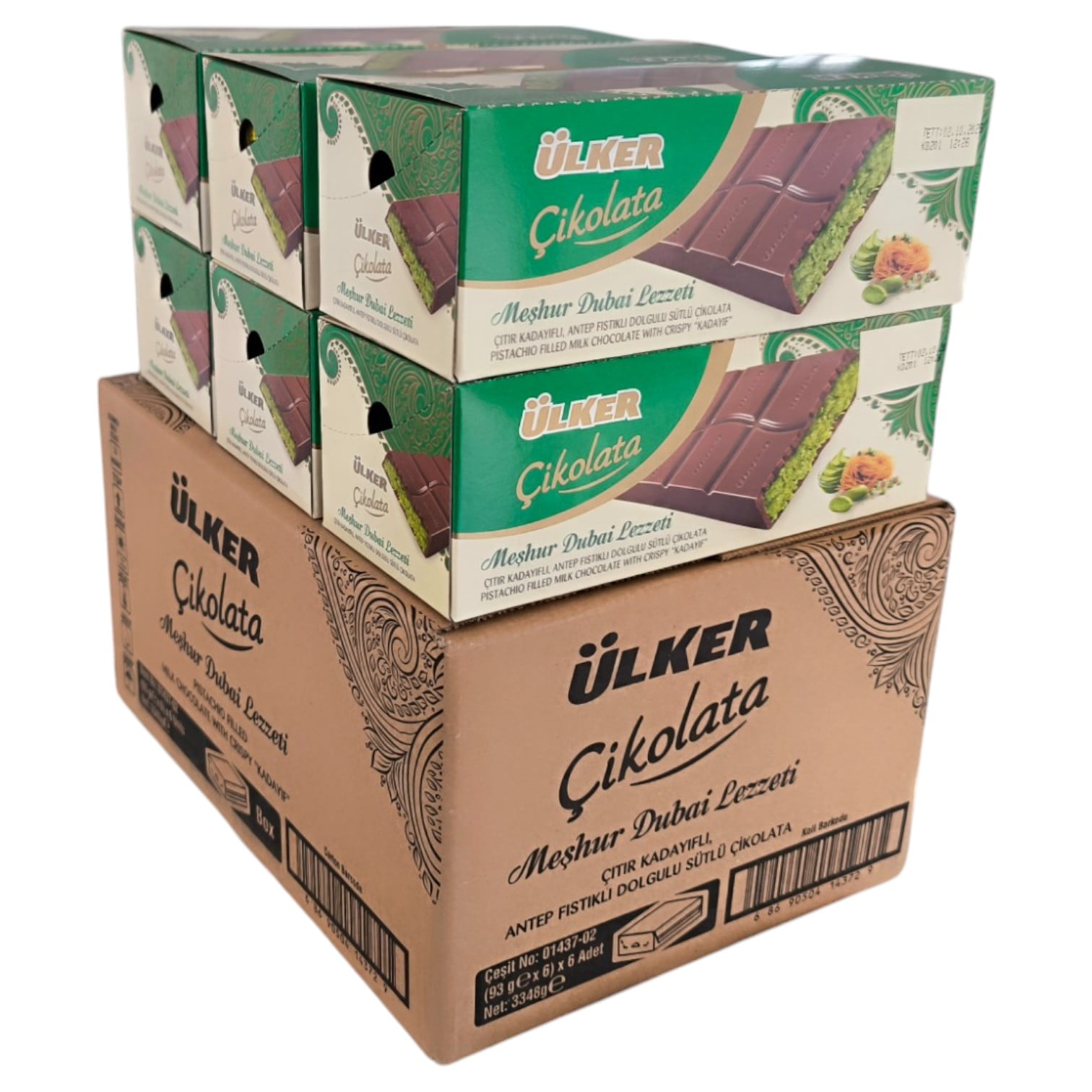 Ulker Dubai Chocolate Bar with Pistachip and Kadayif 3.28 oz x 36 pcs