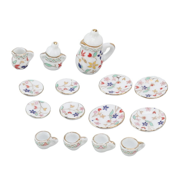 Juego De Té Para Casa De Muñecas, Porcelana, 15 Piezas, Regalos Navideños, Juego De Té En Miniatura Para Accesorios Para Casa De Muñecas