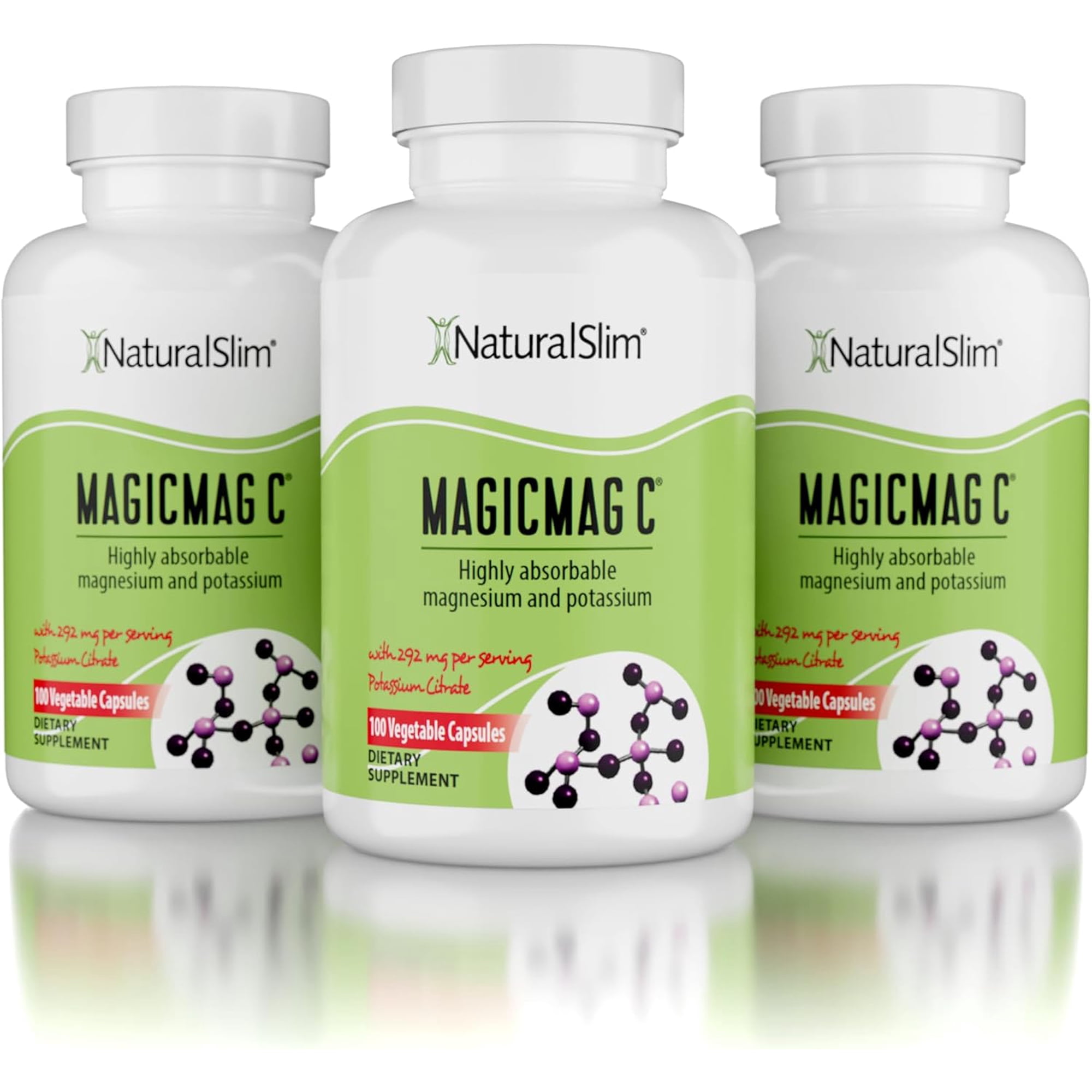 NaturalSlim MagicMag®C - 3-Pack Magnesium Citrate Capsules w/ Potassium, 100 Ct