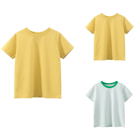 Fozruso Boys Striped Short Sleeve T Shirts Kids Stretchy Crewneck Tops for Boys School and Play