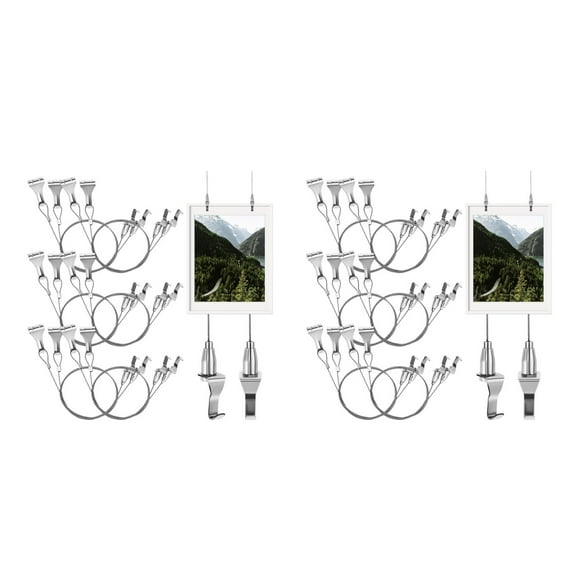 Hemoton 2pcs Picture Hanging Kit With Wire - 8-Piece Adjustable Picture Rail Hooks And Wires - Heavy Duty Hanging System For Gallery Exhibitions