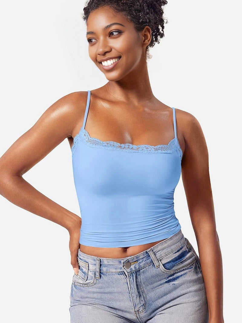 Women'S Lace Camisole Square Neck Sleeveless Spaghetti Strap Basic